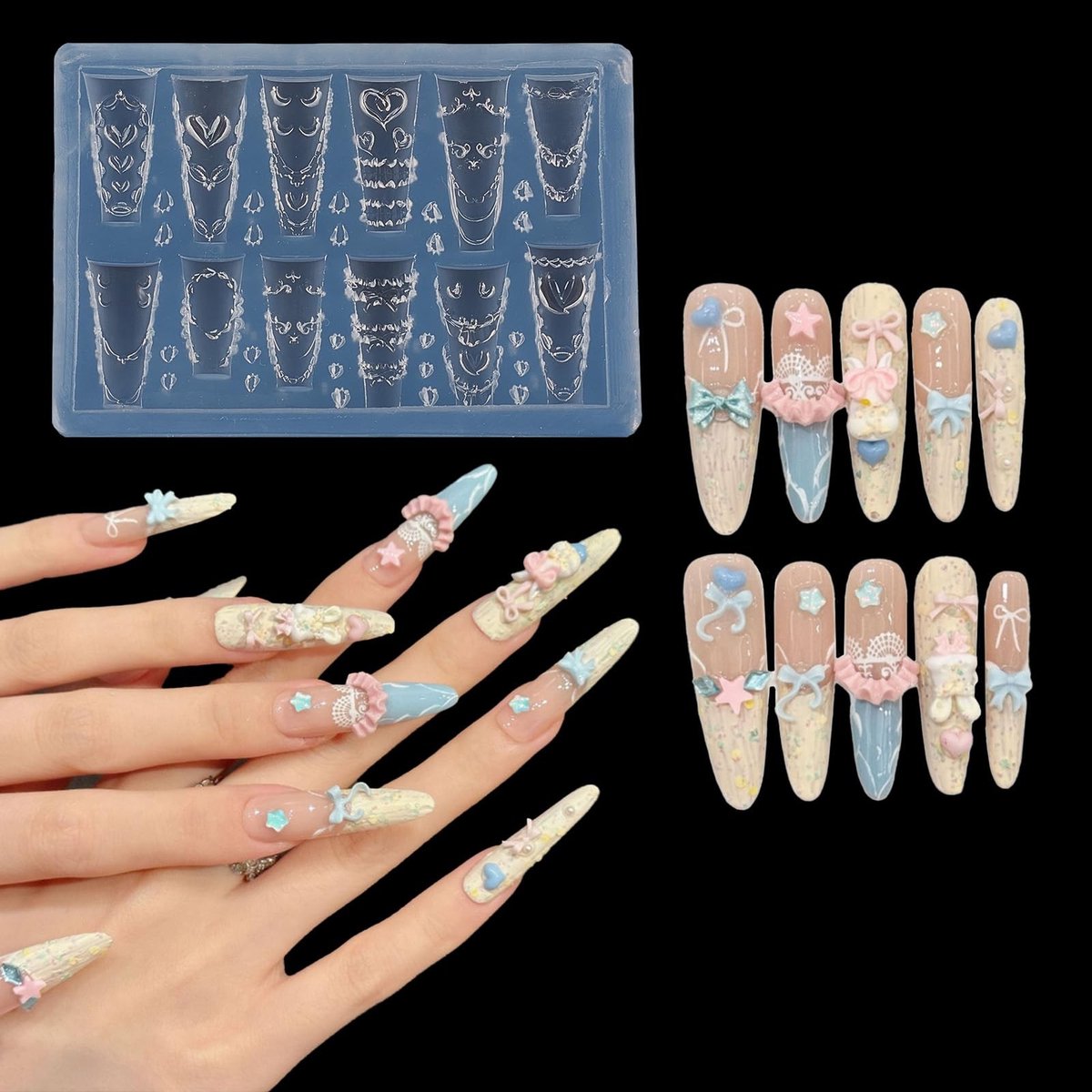 Dailygoods- Nagelvorm 3D-reliëf - Nagelstempel - Siliconen Mal - Transparant - Manicure-sjabloon - Afmetingen 8 x 5,4 cm