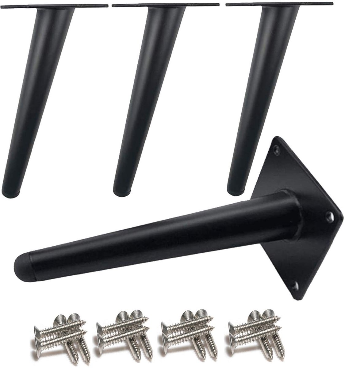 Dailygoods- Tafelpoten Schuin - Meubelpoten Set van 4 - Roestvrij Staal - Zwart Geverfd - 15 cm Hoog - Tot 600 kg Draagvermogen