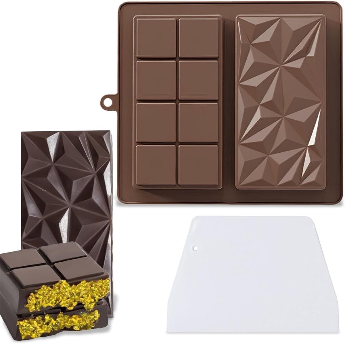 Diepe Siliconen Chocolade Bakvorm met Spatel - Ideaal voor Chocolade Tablets en Snoepjes, Antikleef Coating