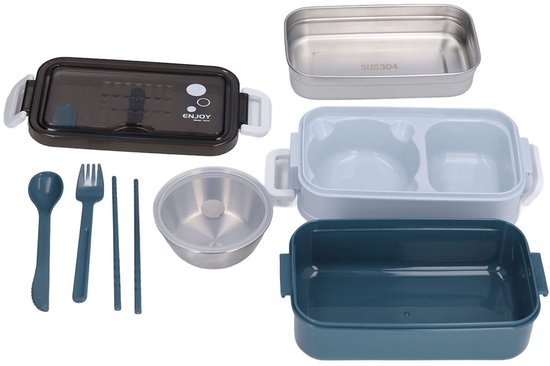 Dailygoods- Lunchbox 2-laags Roestvrij Staal - Stapelbare Container - Warmtebehoudfunctie - Morsbestendig - Voor Kantoormedewerkers - Duurzaam ontwerp - Bentobox
