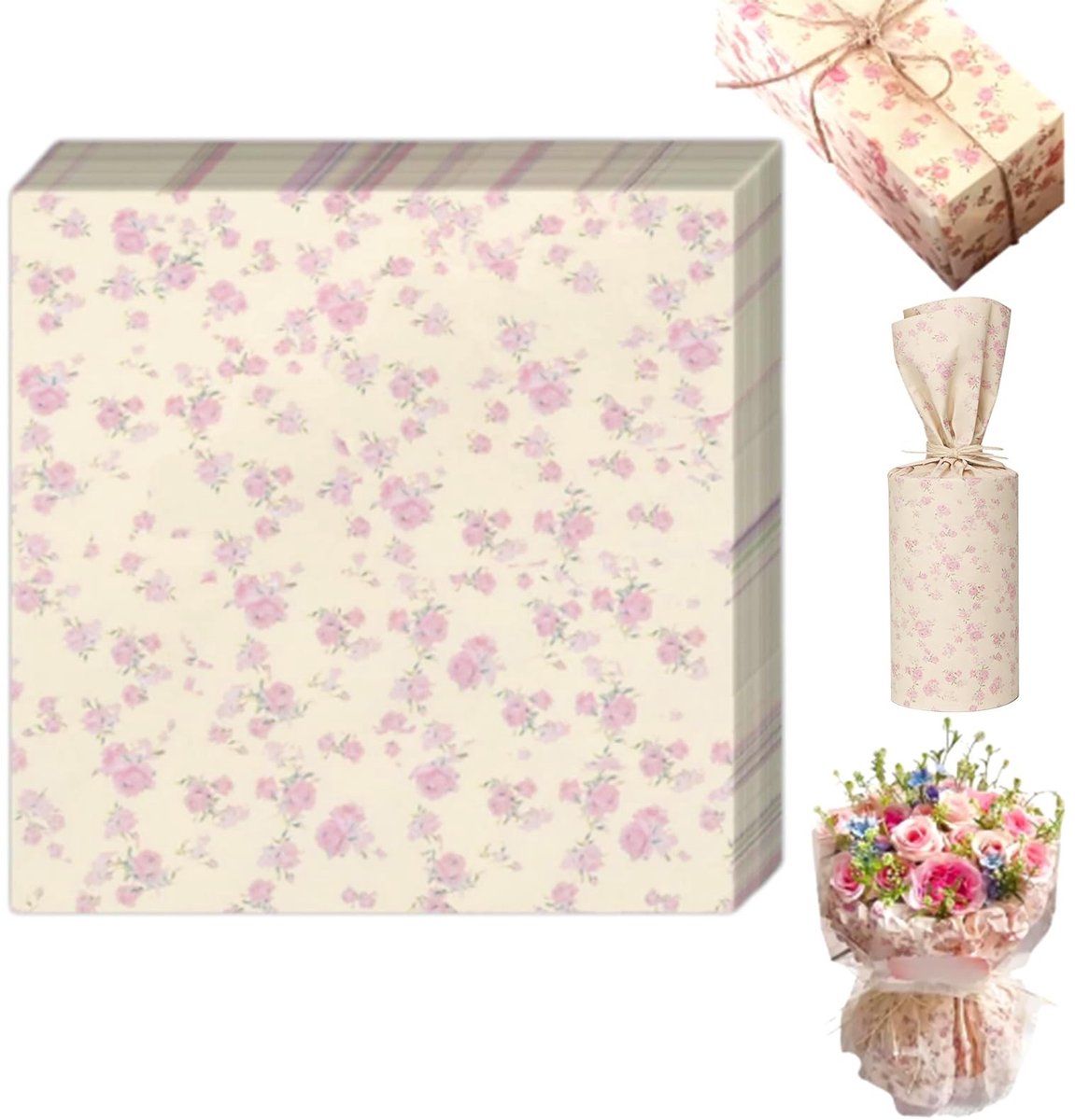 Dailygoods- Cadeaupapier Rol - Verpakt met Bloemenpatroon - 50 x 70 cm - Duurzaam en Scheurvast - Perfect voor Verjaardag/Bruiloft/Kerstmis - Inpakpapier