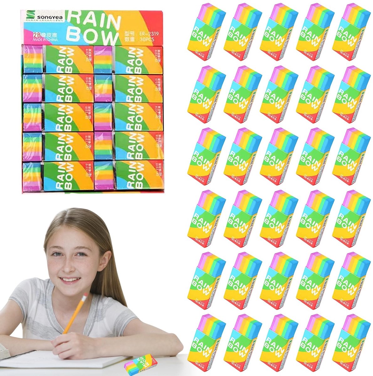 Dailygoods- Gummetjes 30 Stuks - Mini-gummetjes 2B - Hoogwaardig Rubber - Zacht en Glad - Voor Potloden en Kleurpotloden - Ideaal voor Tekenbehoeften - Gummetje