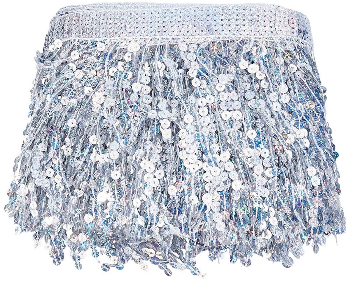 Dailygoods- Franje 10M Zilver - Pailletten - Kwastjes - Decoratie - Naaien - 17Cm Breed - Paillettenlint