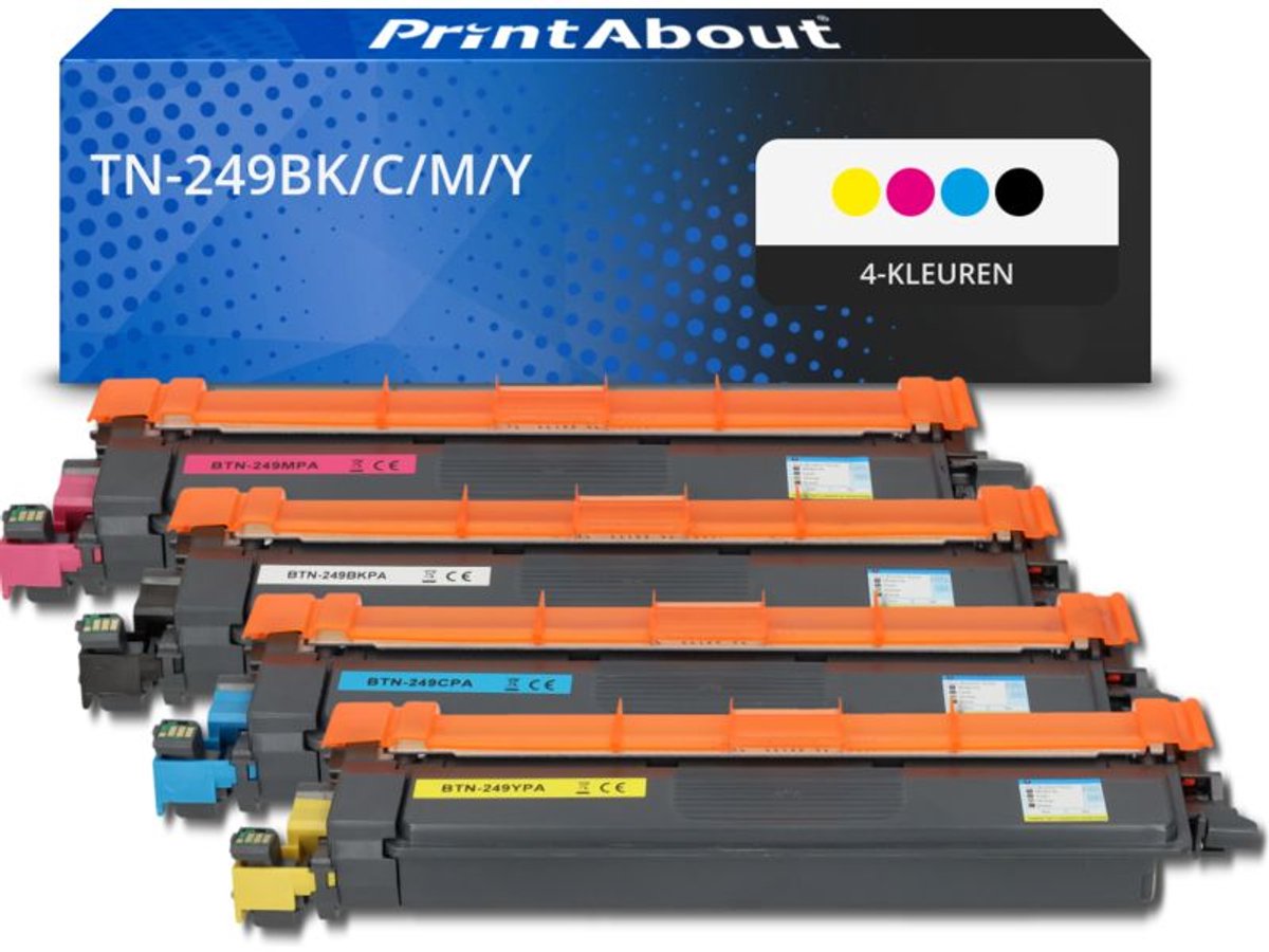 PrintAbout huismerk Toner TN-249BK/C/M/Y 4-kleuren Multipack geschikt voor Brother