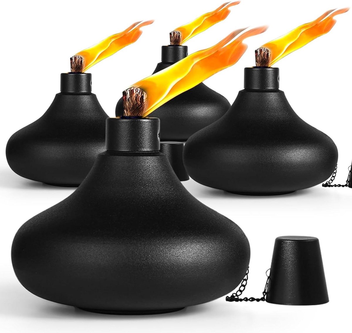 Metalen Tafel Fakkels - Buitenverlichting Set - Tuindecoratie Feest - Navulbaar Met Glasvezel - 4 stuks - Zwart