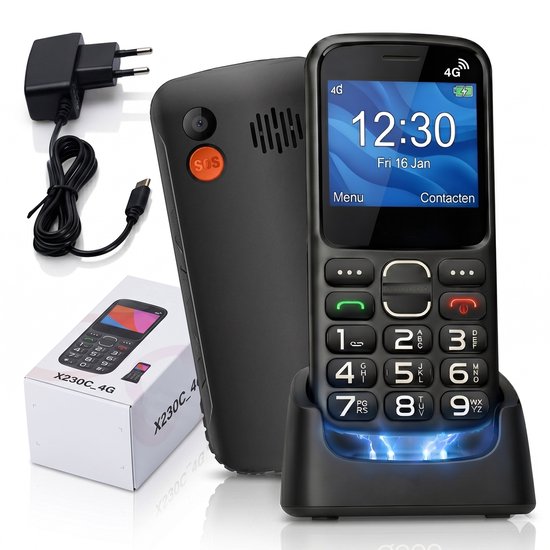 Qomfort Jimmy Senioren Telefoon - Mobiele GSM voor ouderen - SOS noodknop - Simlockvrij - 4G - Oplaadstation - Grote Toetsen - Nederlandstalige Telefoon