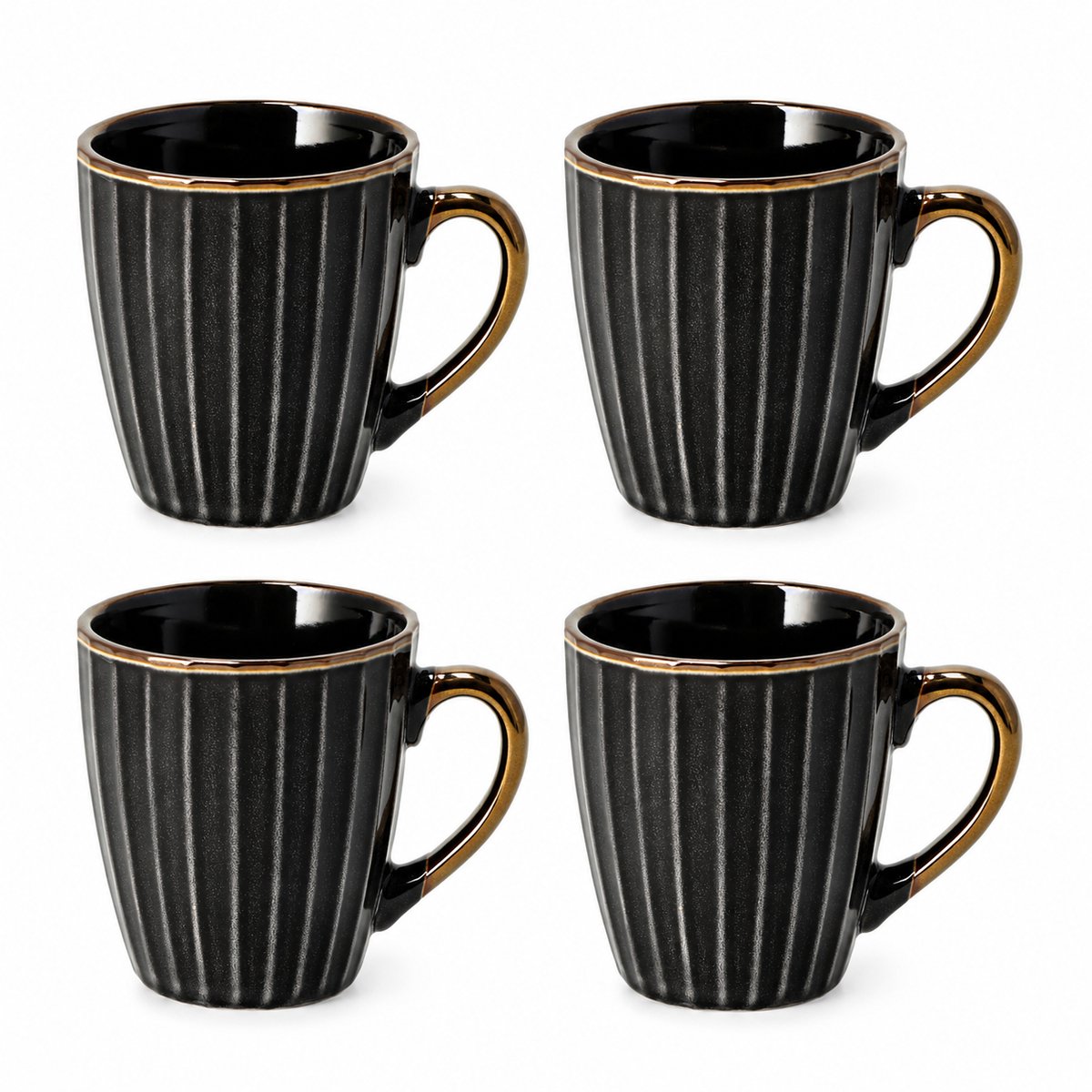 Koffiemokken 200ml Set van 4 – Zwart Gouden Mokken met Oor – Keramische Koffiemokken, Cappuccino Kopjes, Koffiekopjes, Theekopjes en Koffiebekers