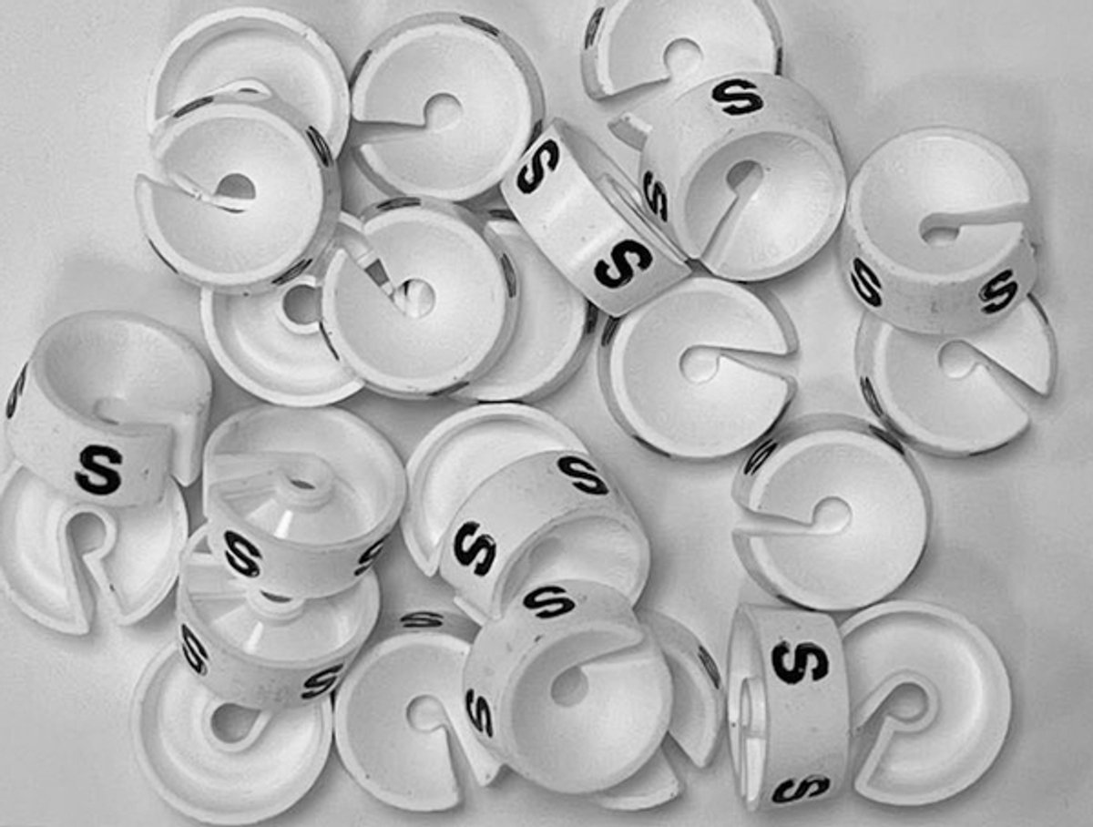 Bleijenberg Maatdopje maat S wit - Maataanduiding voor kledinghangers per 25 stuks - Maatringetje Ø 20 mm - Kledinghangers - Kleerhanger - Kapstok - Mark-Brics - wisersizer