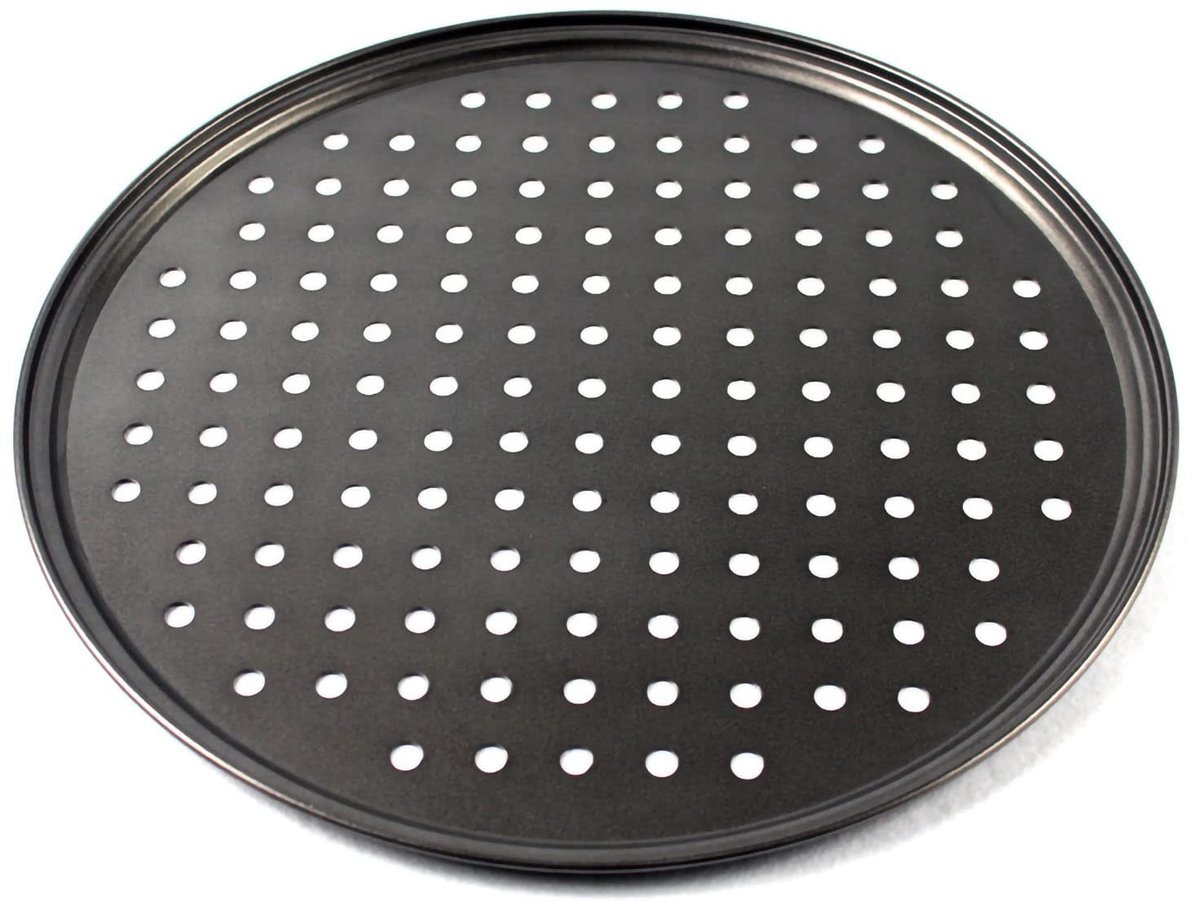 Dailygoods- Pizzapan met antiaanbaklaag - Geperforeerd koolstofstaal - Bakbenodigdheden - 28CM - Voor thuiskeuken - Ronde pizzapan - Pizzabakpan