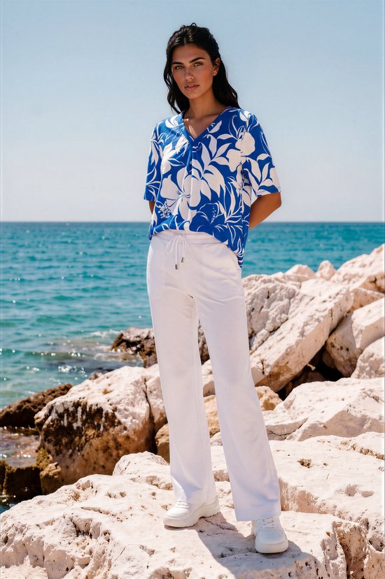 MI PIACE - Travel Top Plissé Tropical Hibiscus Print 202815 Bleu Nautique - Taille : XXL