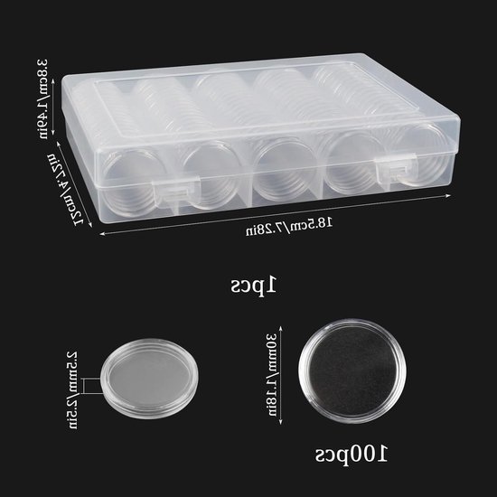 Transparante muntcapsules 30mm voor 2 euro munten - 100 stuks met opbergdoos voor muntenverzameling en -display van Merkloos — afbeelding 5