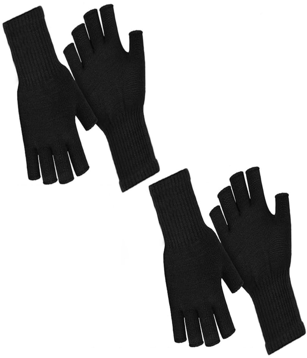 Allecto - Winterhandschoenen - Vingerloos - Warm en Rekbaar - Zwart - Gebreid - Ideaal voor Desktop-Operatie - 2 Paar Zwart Lang