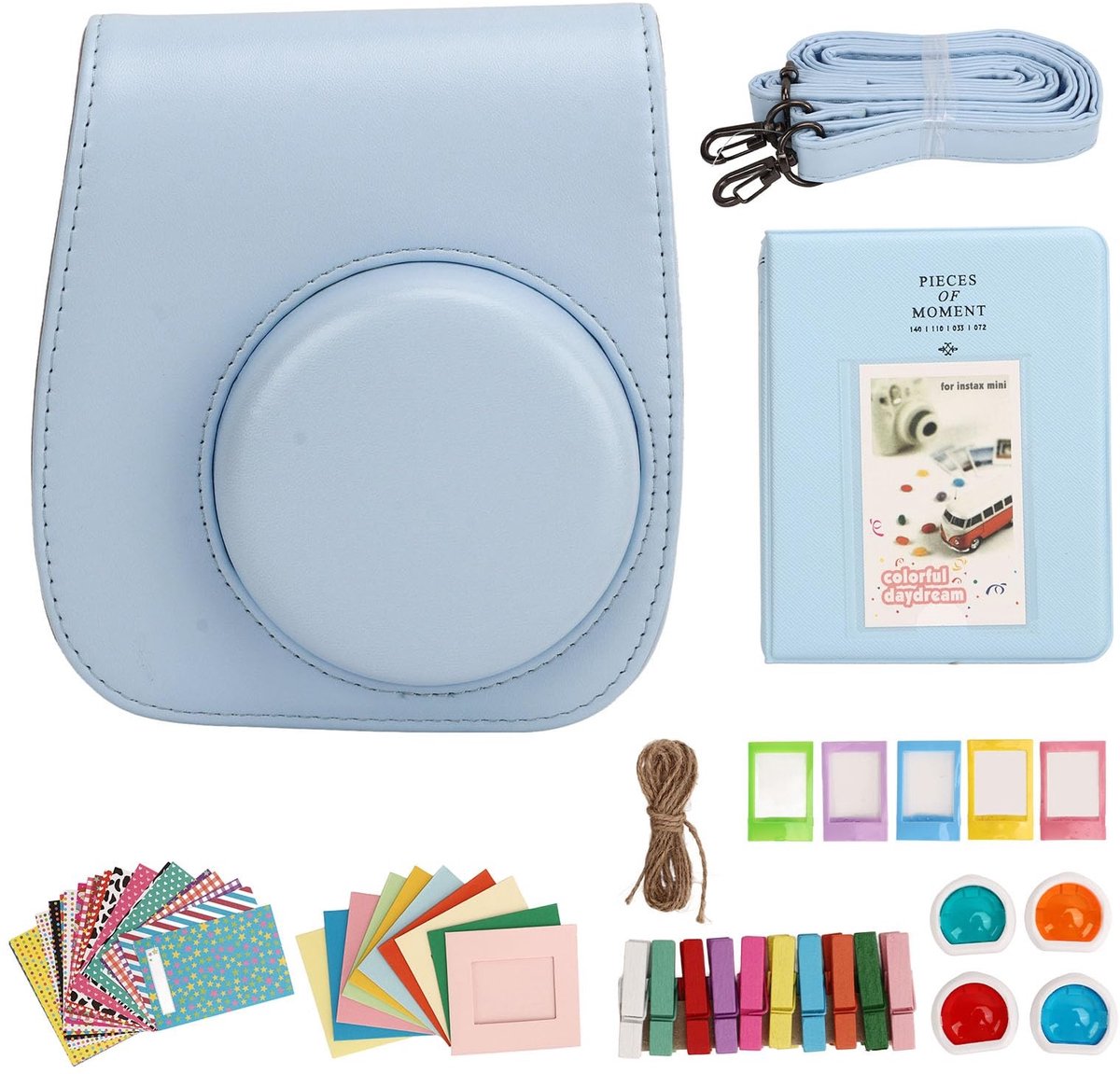 Allecto - Camera-accessoireset - Mini 12 Instantcamera - Inclusief hoesje en album - Blauw - Stickers en fotolijsten - Geschikt voor alle leeftijde...