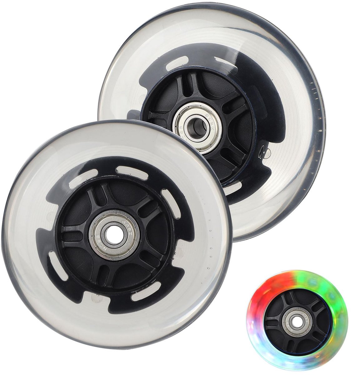 Allecto - Lichtgevende stuntstep wielen - 100 mm - Verhoogde zichtbaarheid - Zwart - Geschikt voor alle scooters - Avontuurlijke nachtritten - Idea...