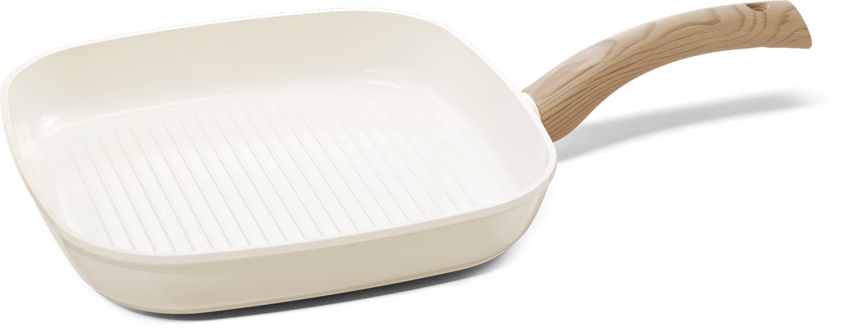 Cook & Pan - Grillpan 28 cm - PFAS vrij - Inductie Keramisch - Non stick - 7 jaar garantie - Crème