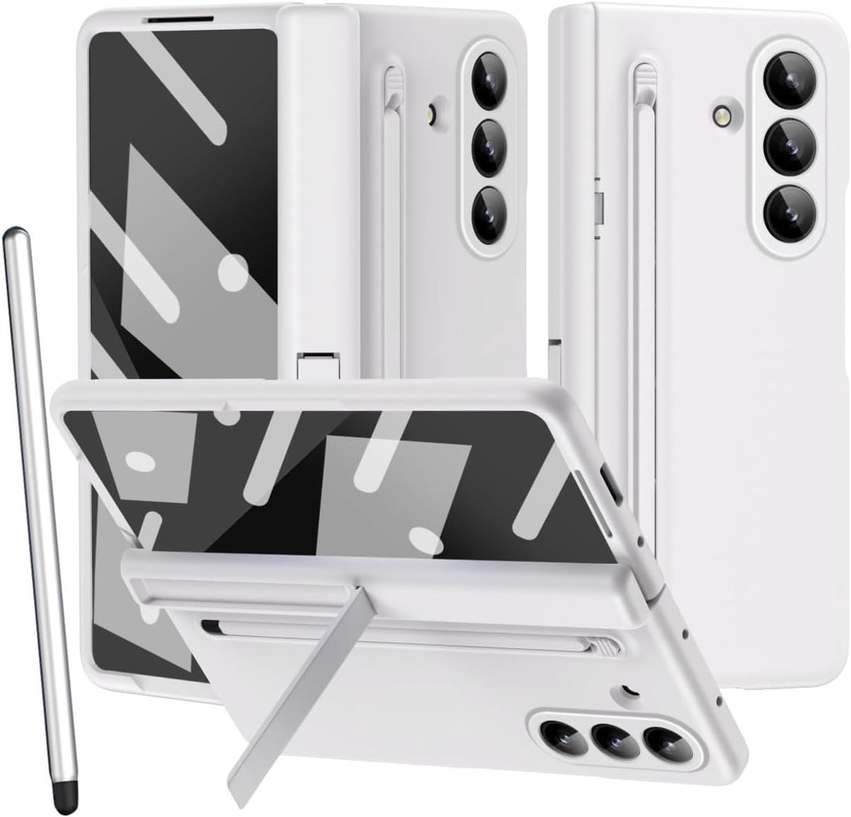 Volledige Bescherming Hoes voor Galaxy Z Fold 7 met Ingebouwde Schermbeschermer en Scharnierbescherming, Inclusief Pen en Houder Sleuf, Wit