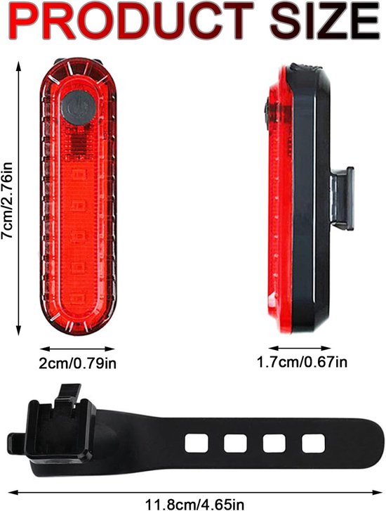 Set van 2 oplaadbare LED-fietsachterlichten, achterlichten voor het fietsen, veiligheidsverlichting voor 's nachts, waterdichte heldere waarschuwingsknipperlichten, mountainbikeverlichting - rood licht — afbeelding 4