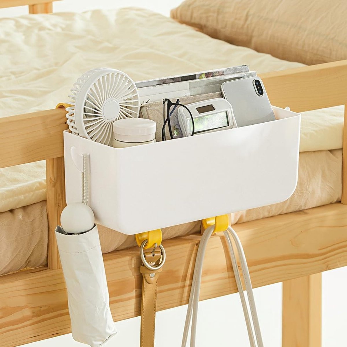 Multifunctionele Hangende Opbergmand voor Bedzijde met Haken - Organizer voor Afstandsbediening en Kleine Spullen