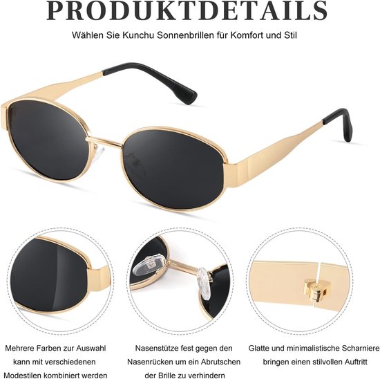 Zonnebril-zonnebril heren-zonnebril dames-Retro Ovale Zonnebril Unisex - Goud Metaal Montuur-Vintage Look - Ultralicht en Comfortabel - Voor Dames en Heren - Goud — afbeelding 3