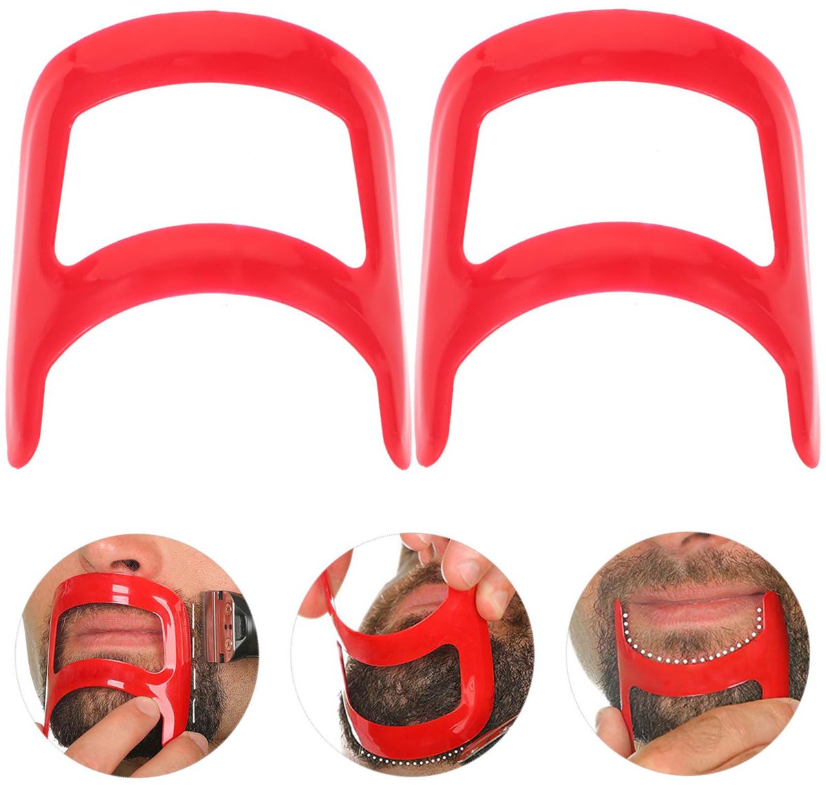 2-stuks Hulpmiddel voor baardstyling - Baardstylingtools - Plastic baardliniaal - Baardstylingsjabloon - Stylingplank voor sikje - Baardtrimgids - Compact en draagbaar - 7,3*6,9*0,2 cm - Geschikt voor baardstyling - Rood