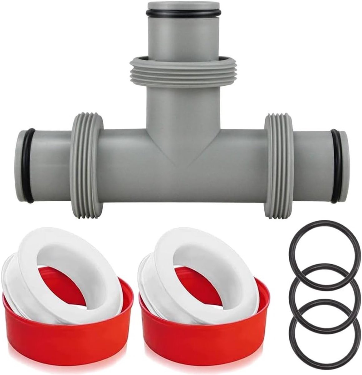 T-piece slangconnector voor zwembad met 3-weg ventiel, geschikt voor Ø 38 mm slangen van Intex en Bestway.