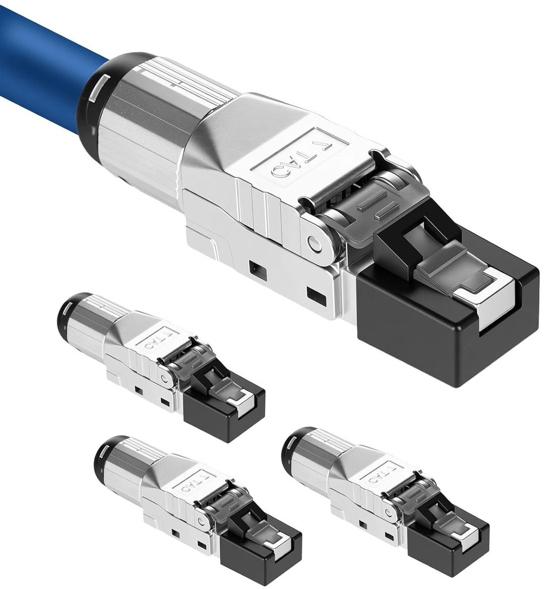 CAT 7 RJ45 Plug voor Rigid LAN Kabel, Volledig Afgeschermde STP Ethernet Connector, 10 Gbit/s (Verpakking van 4)