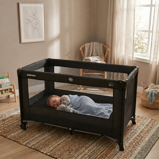 Deryan Believer Campingbedje met Matras - 120x60 cm - 0-5 Jaar - Zwart — afbeelding 4