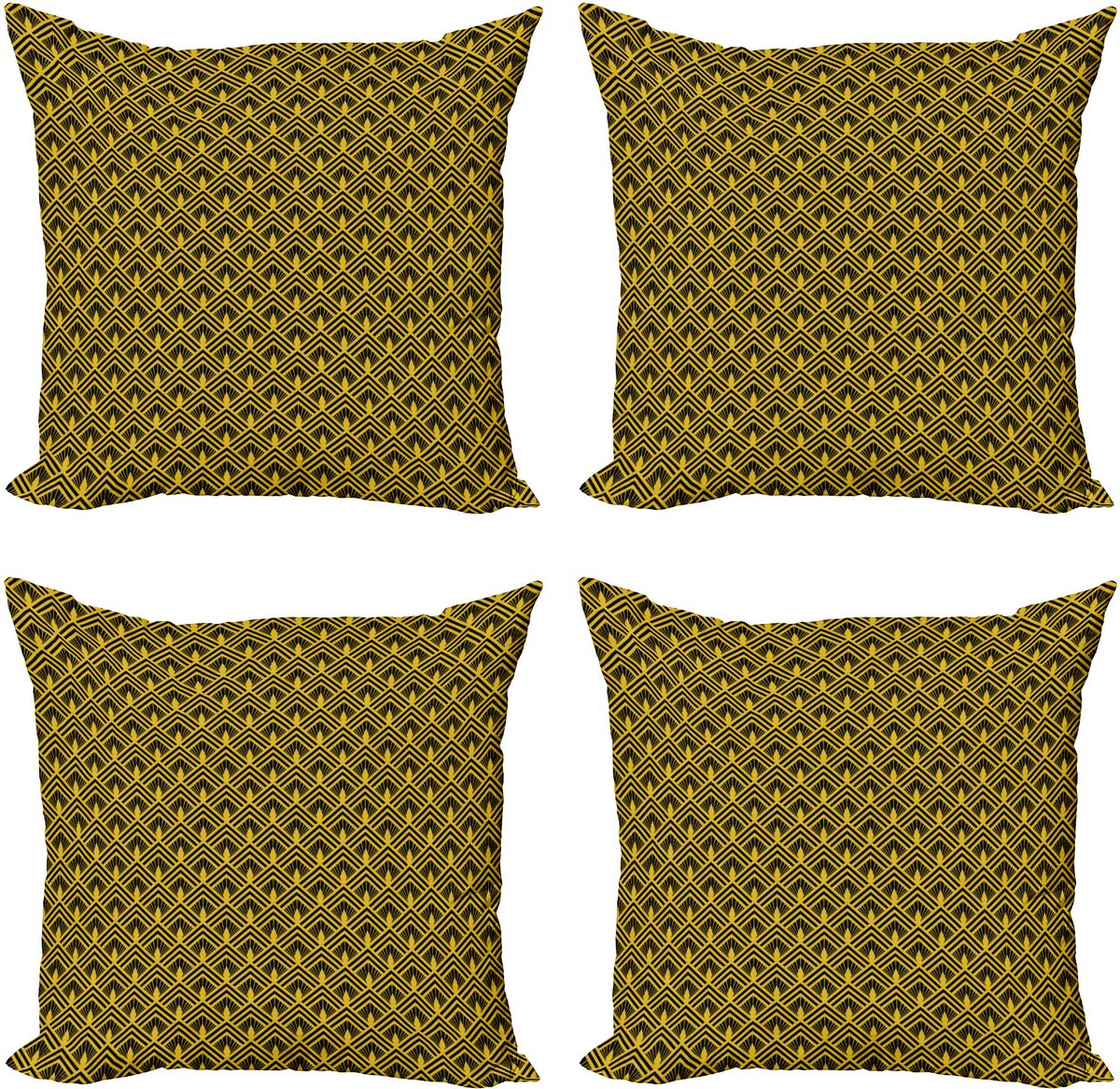 ABAKUHAUS decoratieve kussenhoes 4-pack, Art Deco geïnspireerd ontwerp, modern accent dubbelzijdig digitaal print, 60 x 60 cm, geel antracietgrijs