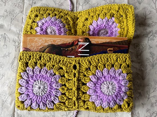 Boek hoes gehaakt Groen/Paars/Wit - gehaakte book cover voor boek en e-reader — afbeelding 4