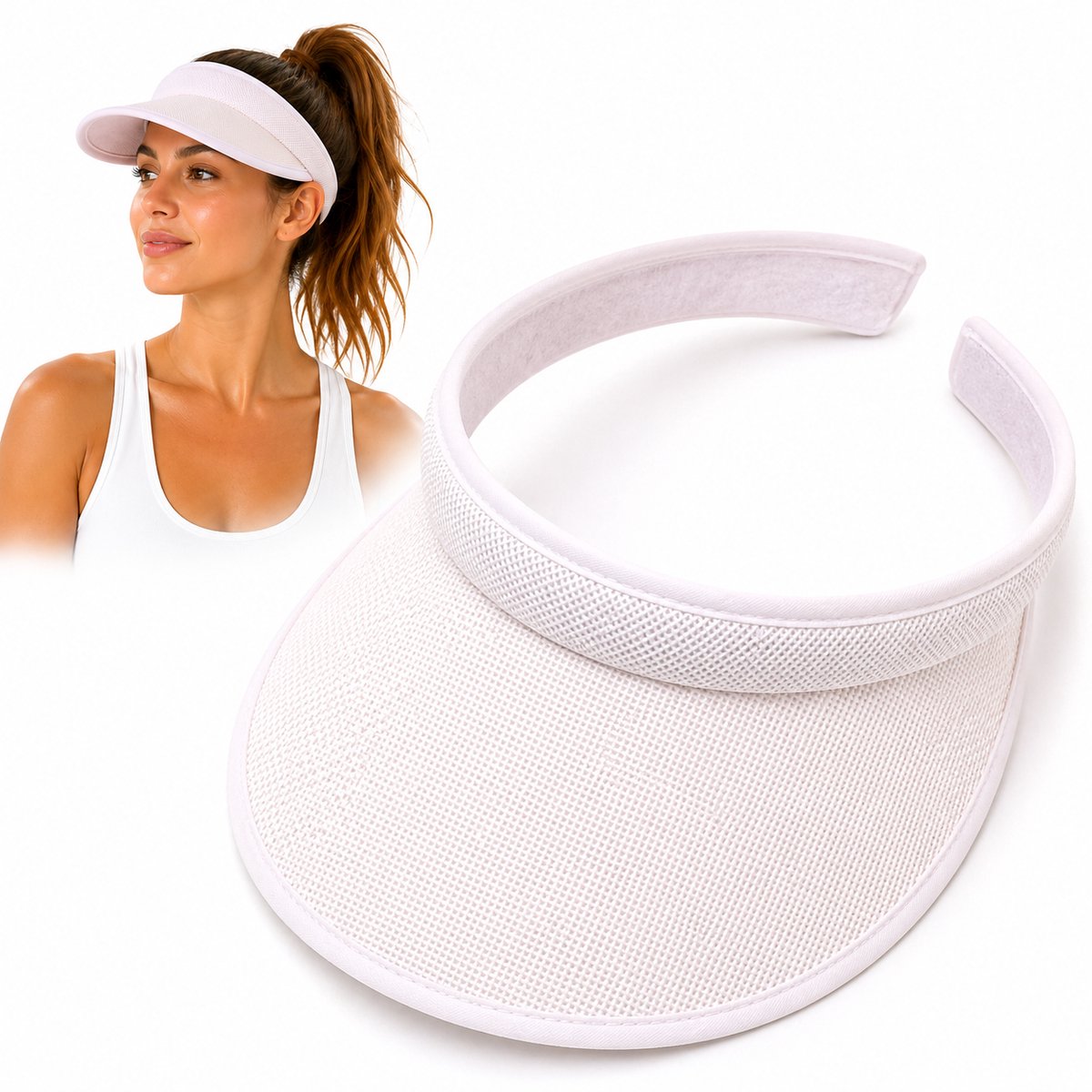Zonneklep Dames - UV-Beschermende Zonnehoed met Brede Rand - Verstelbaar & Comfortabel - Strandhoed - Sportieve Zonnekleppen - Zomer & Buiten - Voor Tennis, Wandelen, Hardlopen, Strand, Fietsen en Vissen - Wit - SOLLBRY®