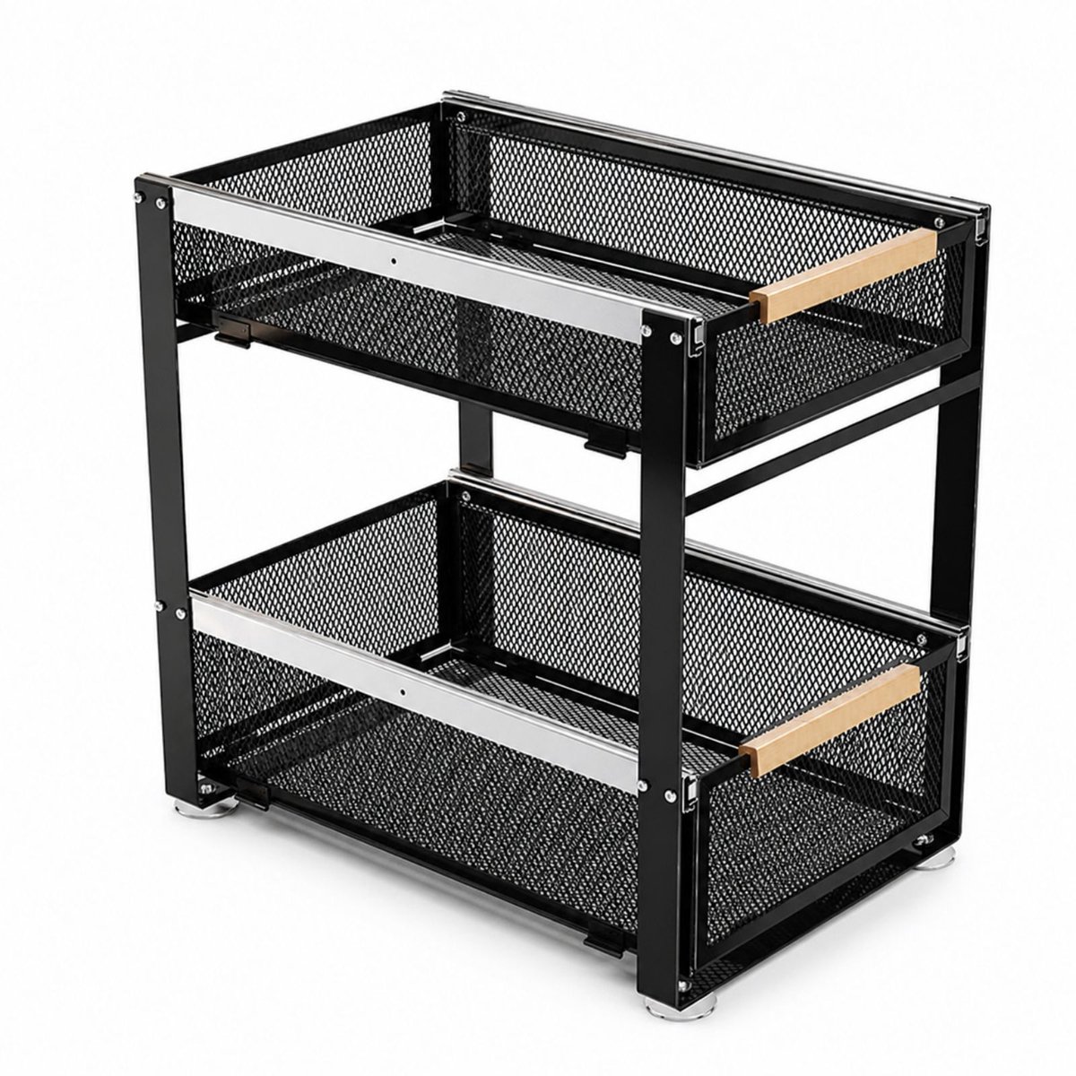 Luxaliving Gootsteenkast Organizer met Schuiflades – Dubbellaags Keukenkast Organizer Metaal – Uitschuifbaar Opbergrek – Kast Organizer voor Keuken, Aanrecht & Badkamer
