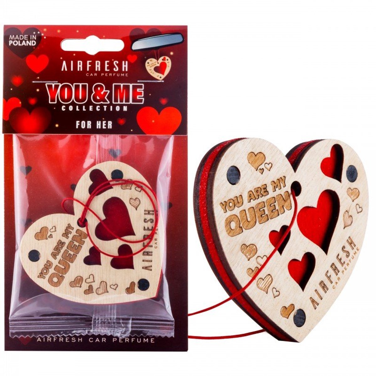 AIRFRESH You&Me For Her Auto Parfum Love Hart Cadeau – You Are My Queen Houten Geurhanger Car Fragrance Hangende Luchtverfrisser tot 30 Dagen