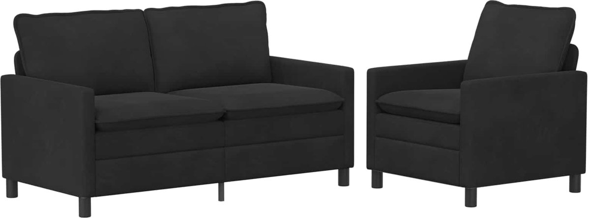 vidaXL - Bankstel - 2 - pcs - Zwart - Fluweel