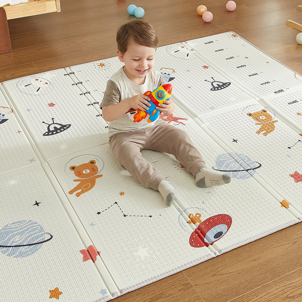 CASABEL Baby Speelmat 180×150 cm, Opvouwbaar, Waterdicht, Dik, Ruimtepatroon, Groot Formaat en Gemakkelijk Op te bergen