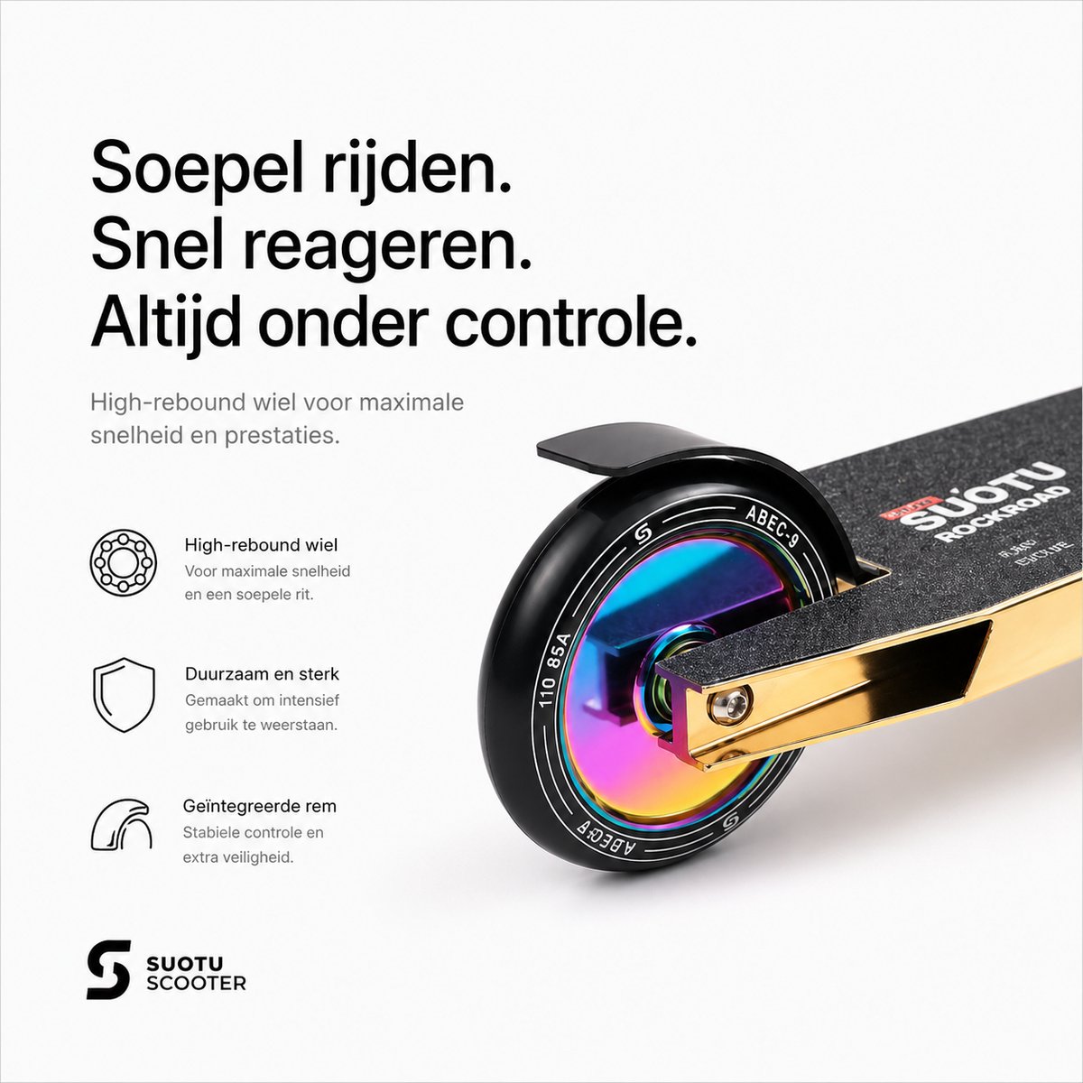 Suotu Stuntstep Professioneel - Step - 110mm - Speelgoed Jongens/Meisjes - Kinderstep - ABEC-9 - 100KG - Aluminium - Zwart/Brons/NEO — afbeelding 6