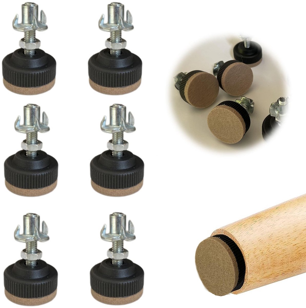 Allecto - M6 x 30 mm viltglijders - verstelbare meubelpoten - 6 stuks - voor kast en stoel - meubelglijders - ideaal voor salontafels en bureaus