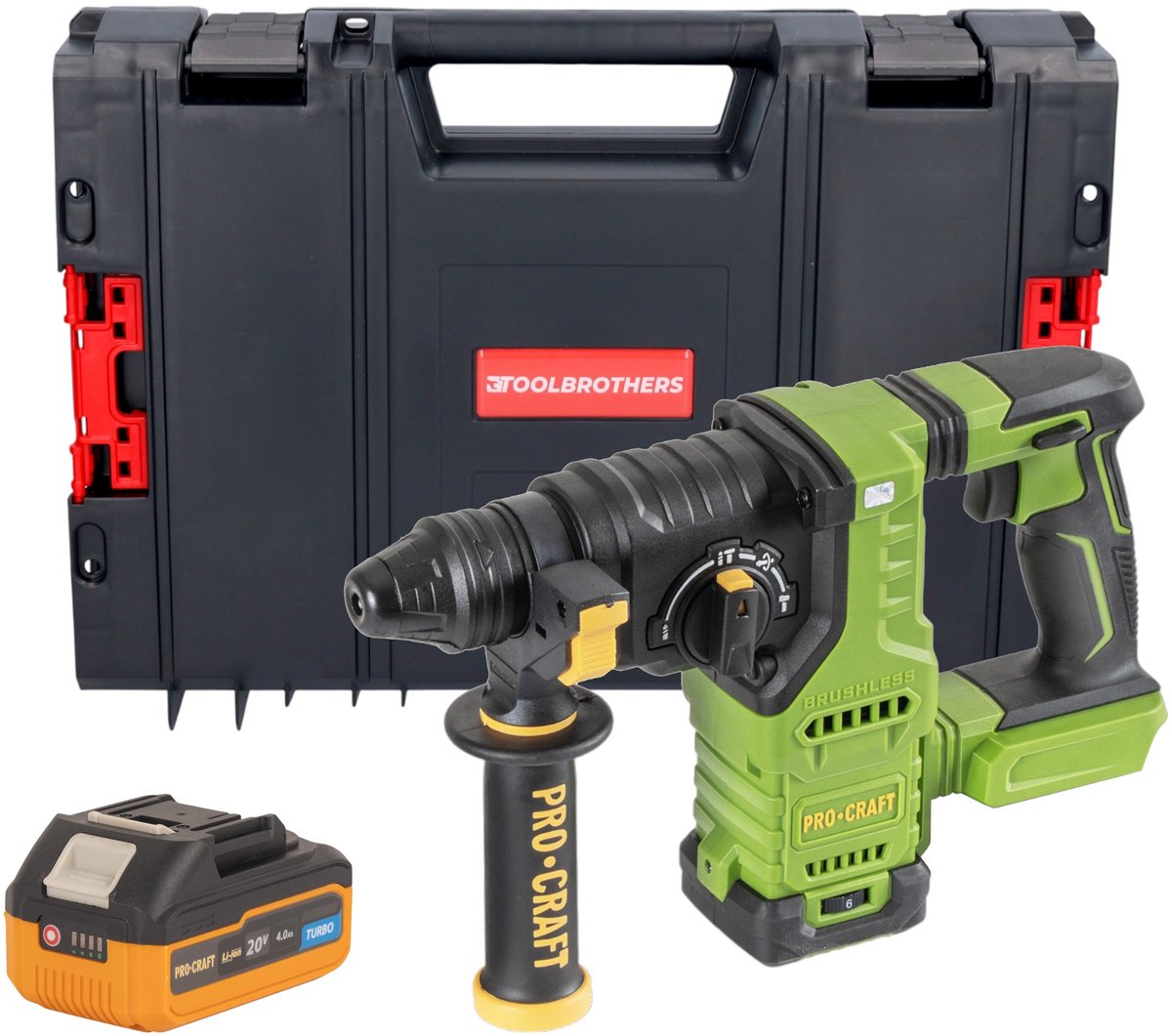 Procraft PHA30bb accuboormachine 20 V 2,8 J SDS plus Brushless + 1x accu 4,0 Ah + RHINO gereedschapskoffer - zonder oplader