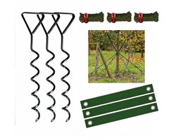 Spiraal Grondanker Set – 3 Stuks (40cm – Zware Grondschroef voor Tent & Tarp – Haringen Camping / Honden Anker / Boom Verankering – Inclusief Touwen & Banden