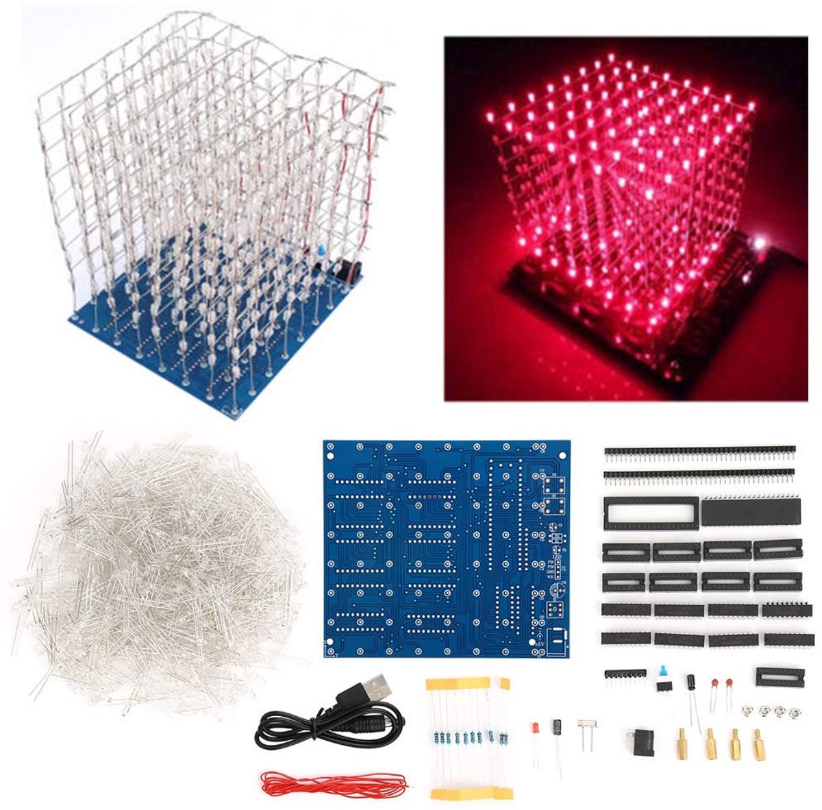 Allecto - 3D LED Cube Light - DIY Soldering Project - Moderne Decoratie - Rode Cube - Interieurverlichting - Creatief Knutselen - Uniek Geschenk