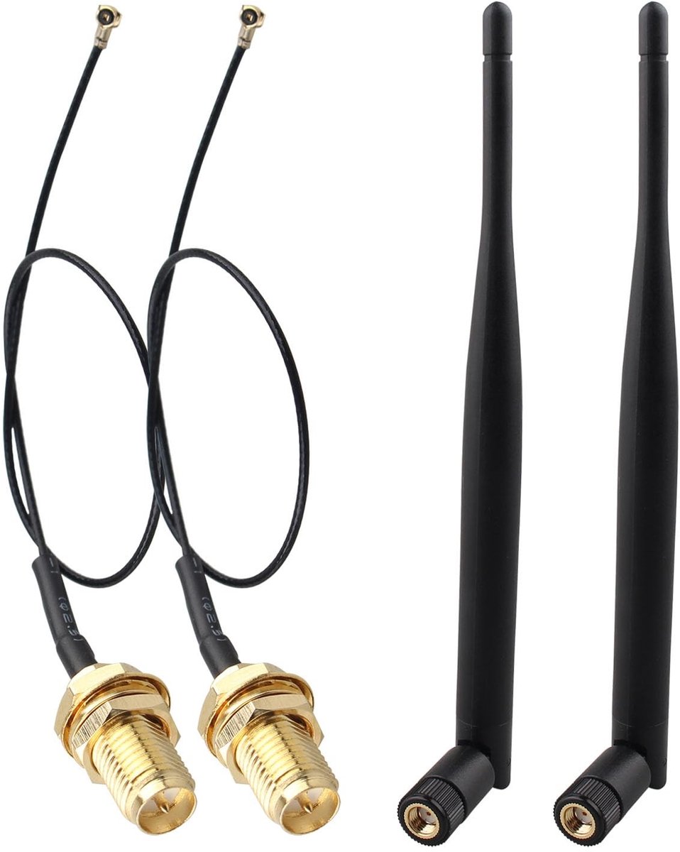 Allecto - Dual Band WiFi Antenne - 6dBi - Hoogwaardige signaalsterkte - Zwart - U.FL naar RP-SMA kabel - Geschikt voor M.2 wifi kaarten - 15cm...