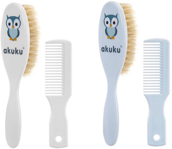 AKUKU babyborstel en kam met natuurlijk haar uil - Haarborstel — afbeelding 2
