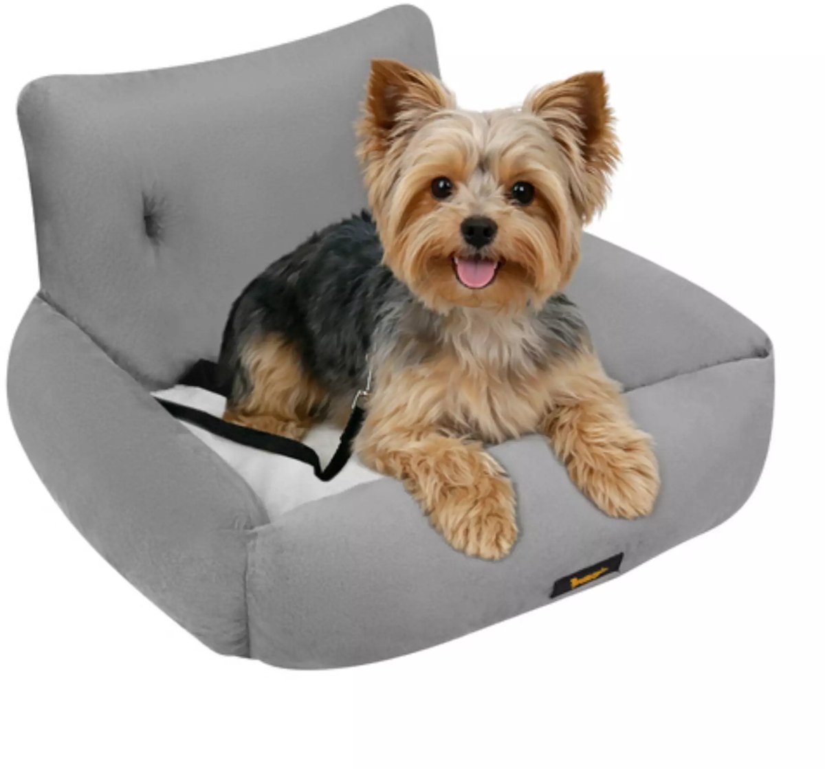 Autozitje voor Hond met Gordelbevestiging en Kussen - Grijs - Hondenautostoel