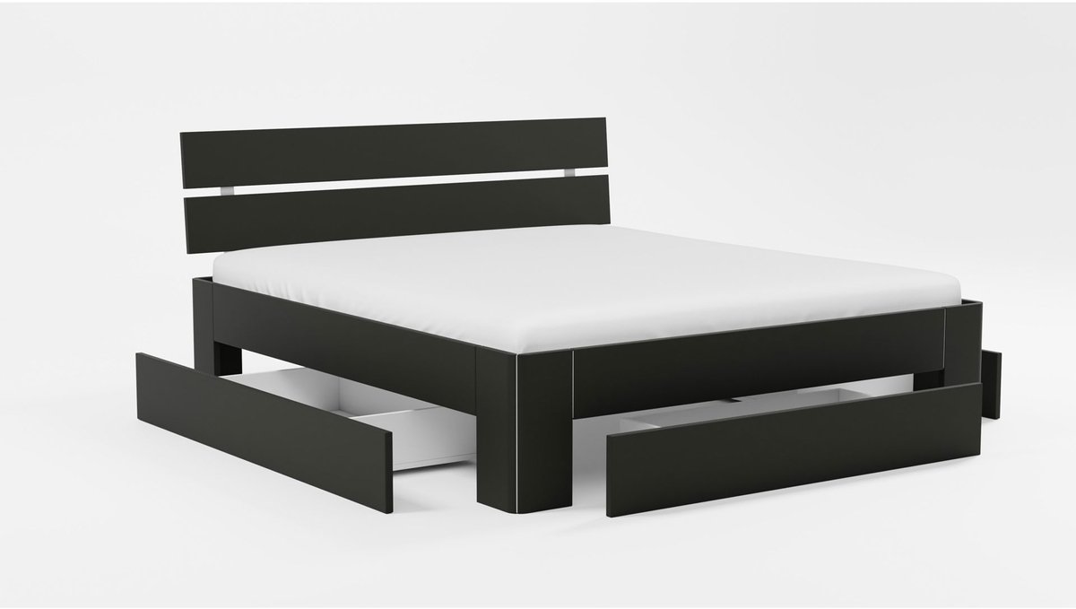 B Bright Bed Fresh 500 met hoofdbord en 3 opbergladen - 160 x 220 cm - zwart