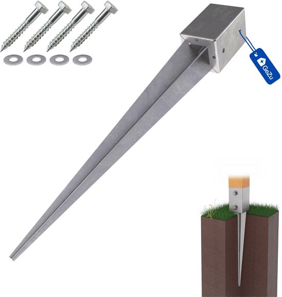 GEZU IMPEX Paalhouder met punt Inslaghuls Thermisch verzinkt Set van 4 71 x 71 x 750 mm inslagbodemhuls paalpunten paalpunthouder