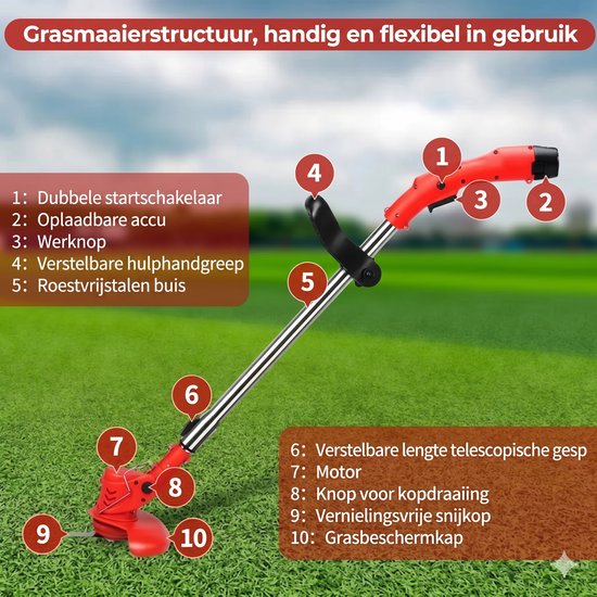 Traumheim®Kantenmaaier - Grastrimmer - 18V - 25cm - automatische draadtoevoer| van Merkloos	 — afbeelding 4