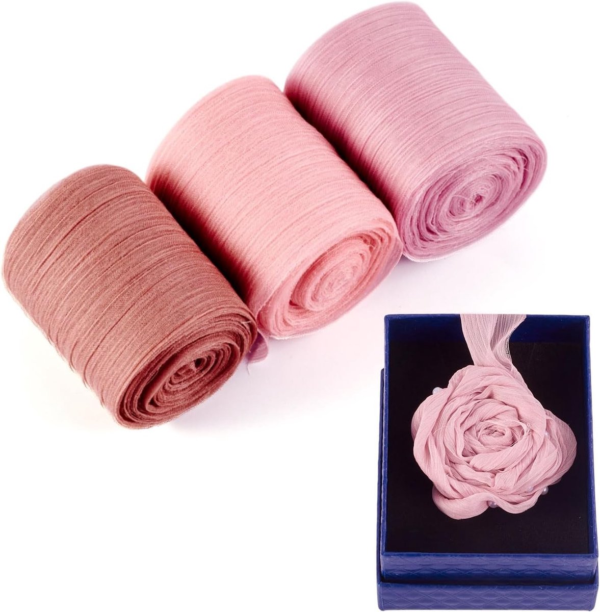 3 Kleuren Transparante Chiffon Ribbons - Brede Rand Handgemaakt Zacht Zijde Stof voor Kledingontwerp, Cadeauverpakking, Bruidsboeket en Huisdecoratie Crafts, Roze