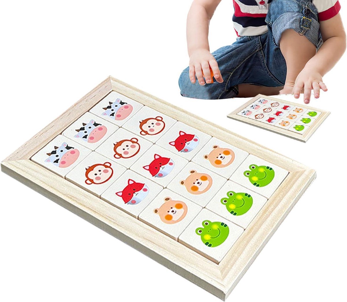 Schuifpuzzels Hout - Dieren Puzzel Logica - Cognitieve Vaardigheden Trainen - Gladde Afgeronde Randen - 18.5 x 12 cm