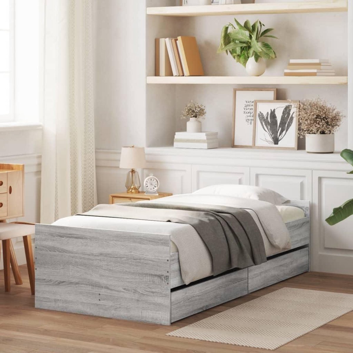 Bedframe met laden - Slaapkamer meubel - Moderne uitstraling - Robuust materiaal - 75 x 190 cm - Sonoma-grijs