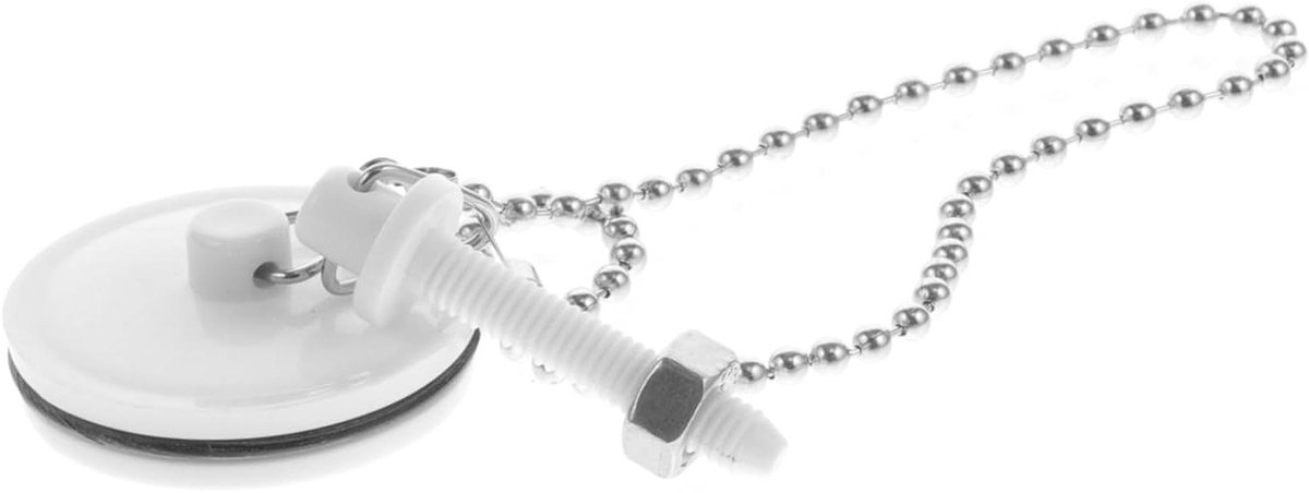 Afvoer Stopper - Badkuip Gootsteen - Water Dicht Maken - Met Ketting - 14 cm - Wit