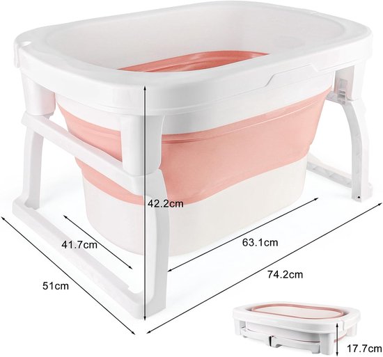 Opvouwbaar Babybad - Peuterbad Kinderbad - Veilig Baden - Ingebouwde Thermometer - 74x51x42cm - Roze van Merkloos — afbeelding 4